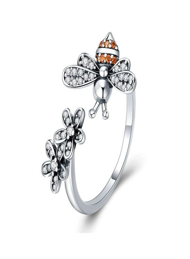 OIDIMS خواتم دوارة من OIDIMS بتصميم نحلة وزهرة ديزي، قابلة للتعديل، مفتوحة، لتخفيف القلق، للنساء والفتيات، مرصعة بالزركون، تخفف التوتر، مجوهرات حيوانية جميلة مهدئة، هدايا للابنة أو الصديقة المقربة في عيد الميلاد (زهرتان ديزي) - Image 1